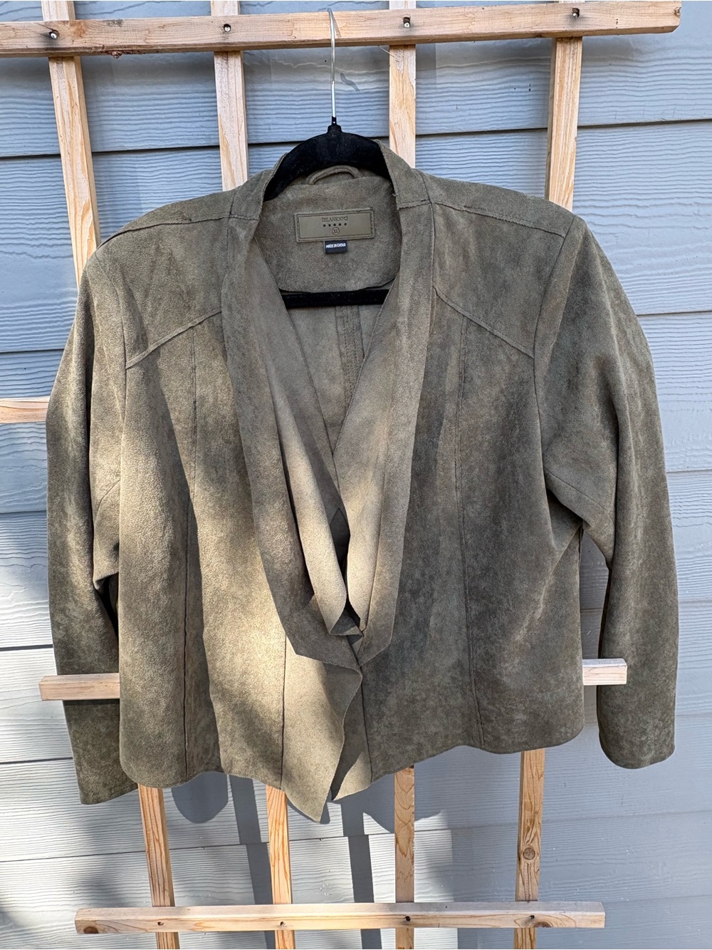 BLANK NYC Anthropologie Olive Green Suede Open Front Jacket